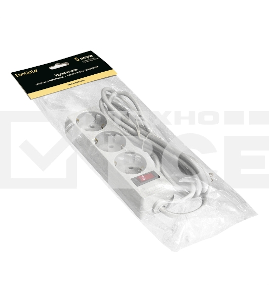 Удлинитель ExeGate EC-3-5W EX279353RUS белый, 5 м, евровилка, 3 розетки, 2200 Вт
