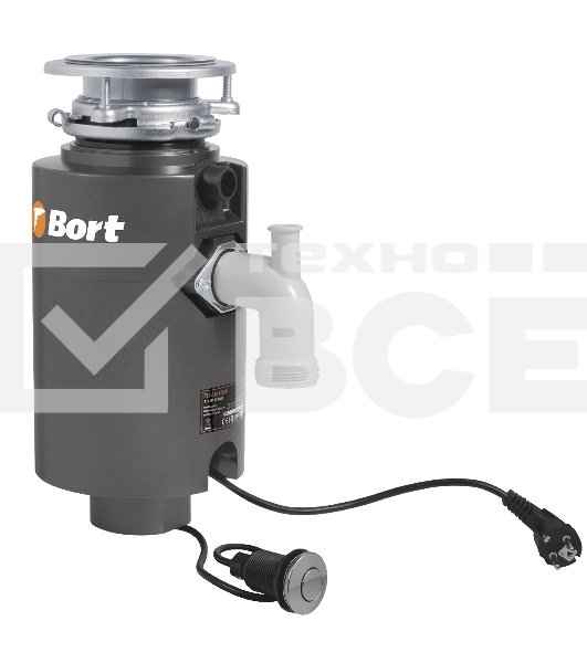 Измельчитель пищевых отходов Bort TITAN 4000 390 Вт; 4,2 кг/мин; 2800 об/мин; 1200 мл; Металл; набор аксессуаров 4 шт [91275769] 91275769