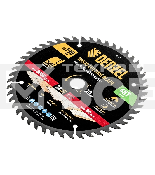 Пильный диск по дереву Denzel ф190 х 20 мм, 48 зубьев 733387