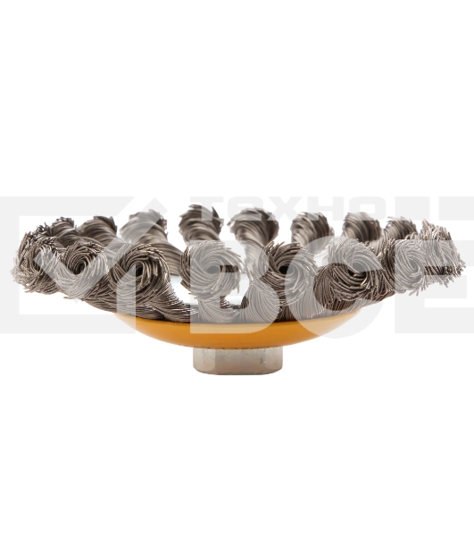 Щетка для УШМ Denzel 125 мм, М14, тарелка, крученая нержавеющая проволока 0,5 мм