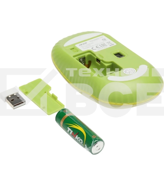 Мышь беспроводная Acer OMR205 зеленый/желтый, 1200 dpi, радиоканал, USB, кнопки - 3