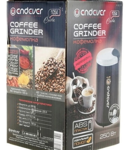 Кофемолка Endever Costa-1054, 250 Вт, 15000 об/мин, вес продукта для помола 100 гр, ABS-пластик, защита от перегрева двигателя