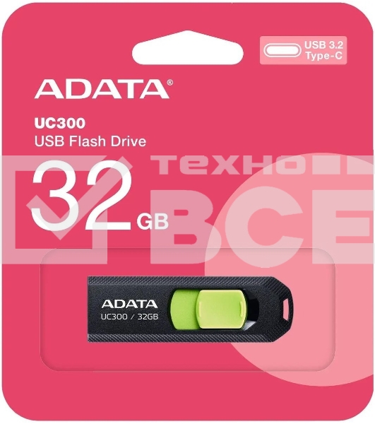 Флеш диск A-Data 32Gb Type-C UC300 ACHO-UC300-32G-RBK/GN USB3.2 черный/зеленый