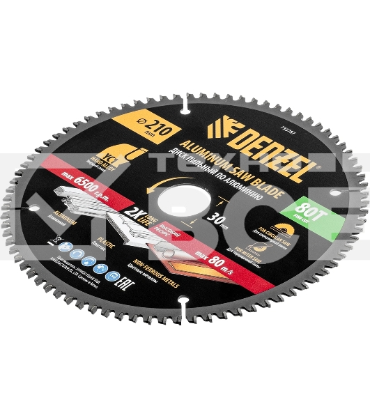 Пильный диск по алюминию Denzel ф210 х 30 мм, 80 зубьев 733787