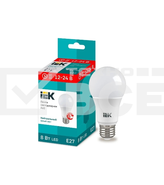 Лампа светодиодная IEK LLE-A60-08-12-24-40-E27 A60 шар 8Вт 12-24В 4000К E27 (низковольтная)
