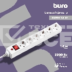 Сетевой фильтр Buro 600SH-1.8-W 1.8м (6 розеток) белый (коробка), фото 1