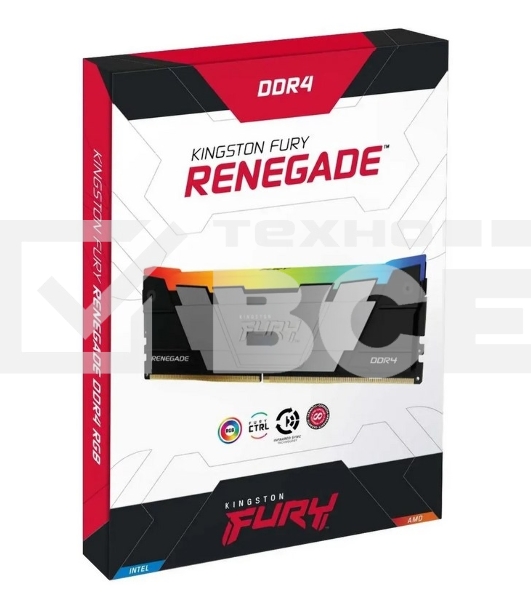 Оперативная память Kingston Fury Renegade, DDR4, 64GB (2x32GB), 3600MHz, CL18, радиатор, RGB, чёрный/серебристый