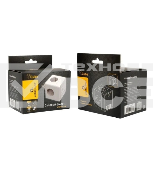 Сетевой фильтр Cablexpert Cube CUBE-4-U4-W, 4 р, 16А, 4хUSB, ур.защиты 2+, белый, коробка