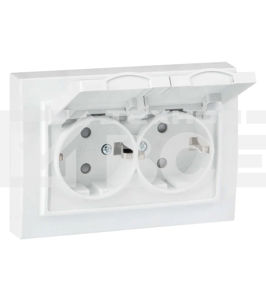 Розетка EKF ERR16-129-200-44 Минск 2-м СП 16А IP44 с заземлением, с защитными шторками, с крышкой, белая