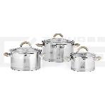 Набор посуды LARA LR02-119 БЕРЛИН 6 пр. 1.7+3.1+5.5 л, 16 см, 20 см, 24 см капсулированное индукционное дно, крышка дуршлаг, фото 1