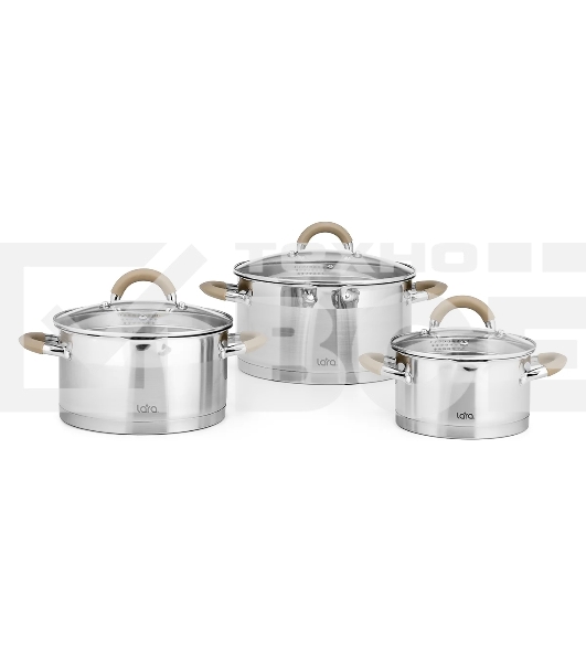 Набор посуды LARA LR02-119 БЕРЛИН 6 пр. 1.7+3.1+5.5 л, 16 см, 20 см, 24 см капсулированное индукционное дно, крышка дуршлаг