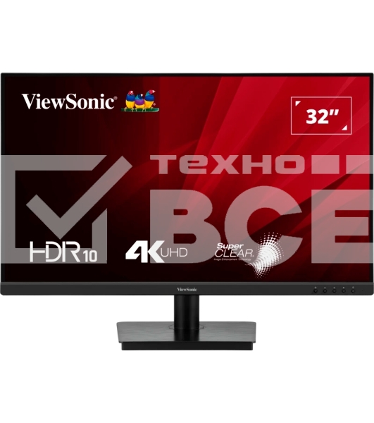 Монитор 32' ViewSonic VA3208-4K-HD VA 3840x2160, 60 Гц, 4 мс, 16:9, 300 кд/м², 2×HDMI 2.0, DP 1.4, 3.5 Jack, HDR10, черный