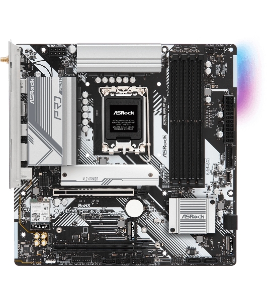 Материнская плата ASRock B760M Pro RS WiFi, LGA 1700, Intel B760, 4xDDR5, 4xSATA, 3xM.2, 1xPCIe 5.0 x16, 1xPCIe 3.0 x16, 1xHDMI, 1xDP, 1x2.5Gb LAN, Wi-Fi 6E, Bluetooth 5.3, 1xUSB-C 5Gbps, 3xUSB-A 5Gbps, 2xUSB-A 2.0, 3x3.5 мм, 7.1, mATX