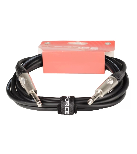 Кабель аудио FORCE FLC-101/31/4' TRS Jack - 1/4' TRS Jack, высококачественный стерео, используется для балансного подключения студийных мониторов, диаметр 6 мм, профессиональные металлические разъемы, длина 3 м