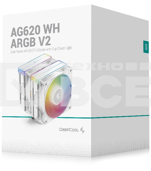 Кулер для процессора DEEPCOOL AG620 WH ARGB V2 LGA20XX/1700/1200/115X/AM5/AM4 (9шт/кор, TDP 260W, PWM, ARGB DUAL Fan 120mm, 6 тепл. трубок, белый) RET