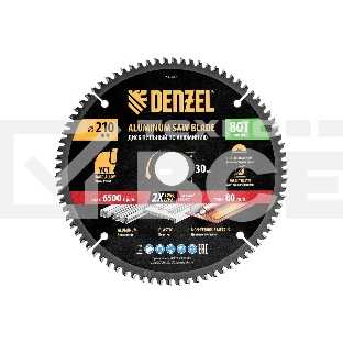 Пильный диск по алюминию Denzel ф210 х 30 мм, 80 зубьев 733787
