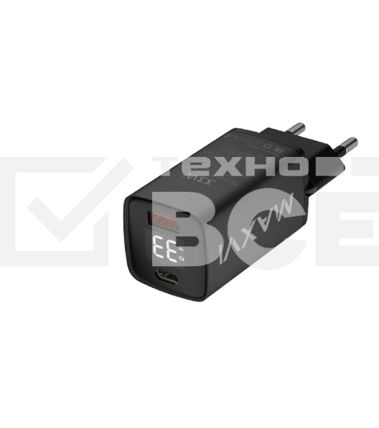 Сетевое зарядное устройство Maxvi A402PD LED 33W, 1xUSB-A, 1xUSB-C, черный