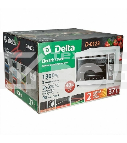 Мини-печь Delta D-0123 серая с тэном повыш. мощности,1300 Вт,37 л,2 нагреват. эл, с термостатом
