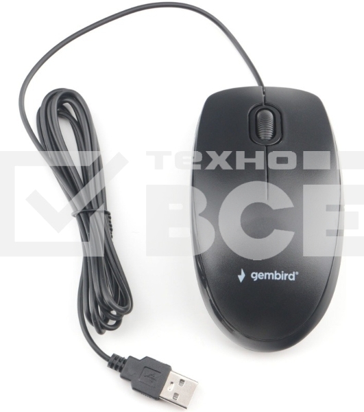 Мышь проводная Gembird MOP-200 черный, 1000 dpi, USB, кнопки - 3
