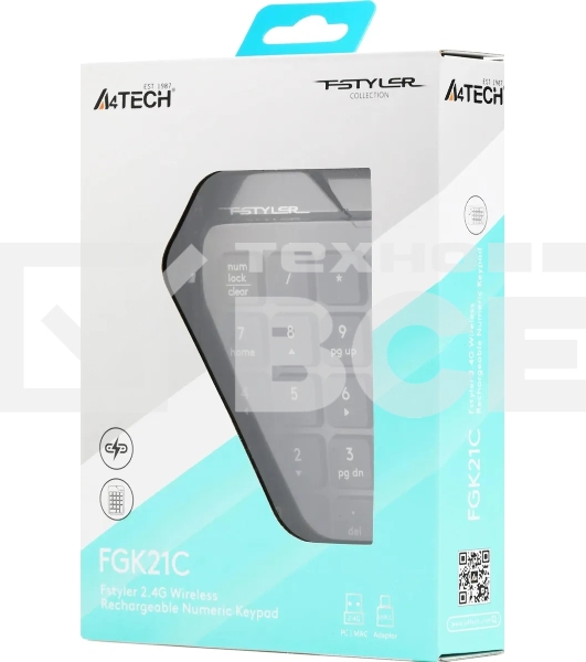 Числовой блок A4Tech FGK21C беспроводной, USB, Радиоканал, серый