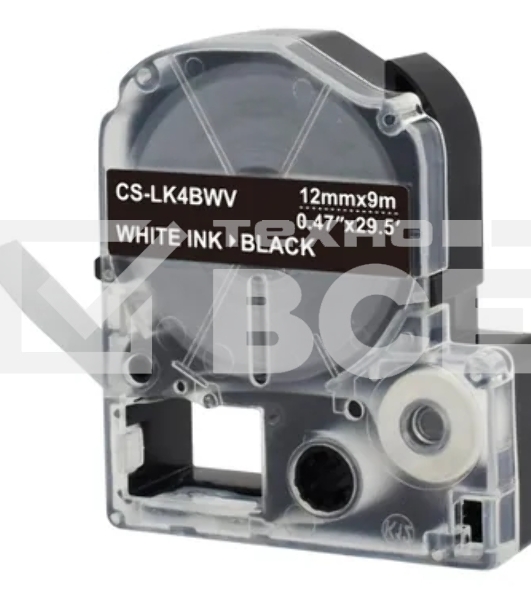 Картридж ленточный Cactus CS-LK4BWV белый шрифт, черный фон (12 мм, 9 м) для Epson LW300/LW400/LW700/LW600P/LW1000P/K400/Z700/Z900