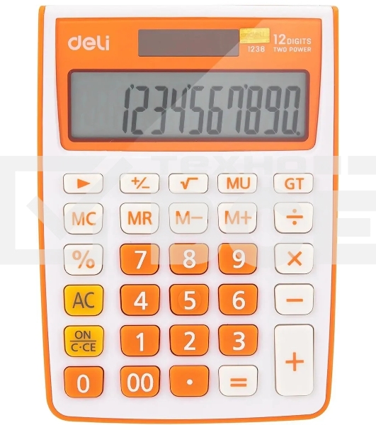 Калькулятор настольный Deli E1238/OR оранжевый 12-разр.