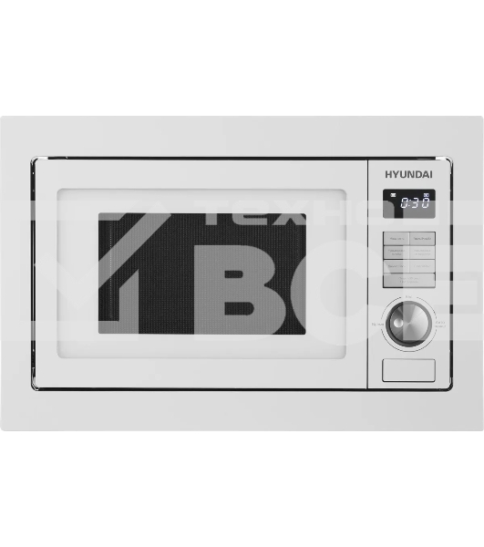Микроволновая печь встраиваемая Hyundai HBW 2544 WG белый, 25 л, 900 Вт, переключатели - кнопки/поворотный механизм