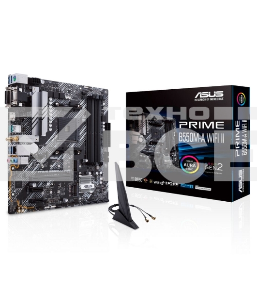 Материнская плата ASUS PRIME B550M-A WIFI II, AM4, AMD B550, 4xDDR4, 4xSATA, 2xM.2, 1xPCI-E 4.0 x16, 2xPCI-E x1, 1xDVI-D, 1xHDMI, 1xVGA, 1x 1Gb LAN, 2xUSB-A 3.2 Gen 2, 4xUSB-A 3.2 Gen 1, 3x3.5 мм, 7.1, Micro-ATX