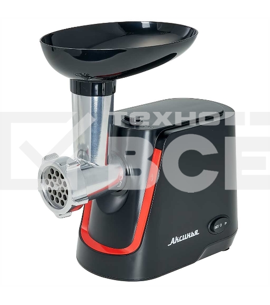 Мясорубка электрическая АКСИНЬЯ КС-2000 черный, 2000 Вт, 1.7 кг/мин, реверс, защита от перегрузки, насадки - 4