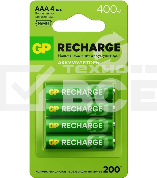 Аккумулятор GP RECHARGE AAA NiMH 400mAh (4шт)