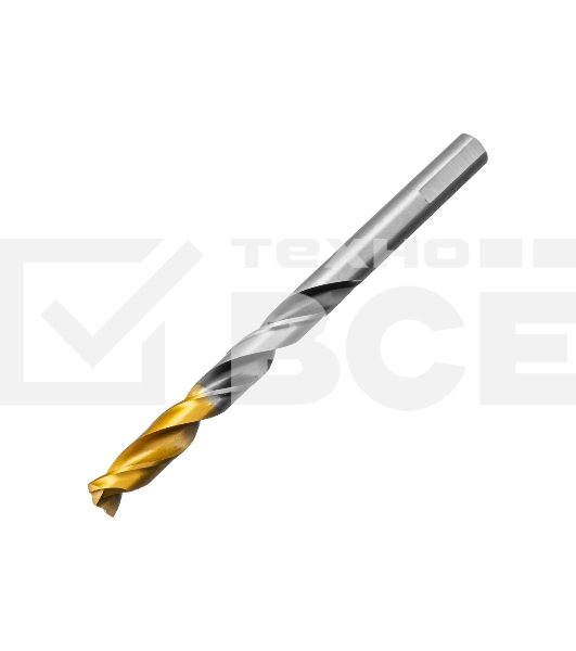 Сверло спиральное по металлу Denzel 9 x 125мм, Р6М5, Golden Tip, многогранная заточка