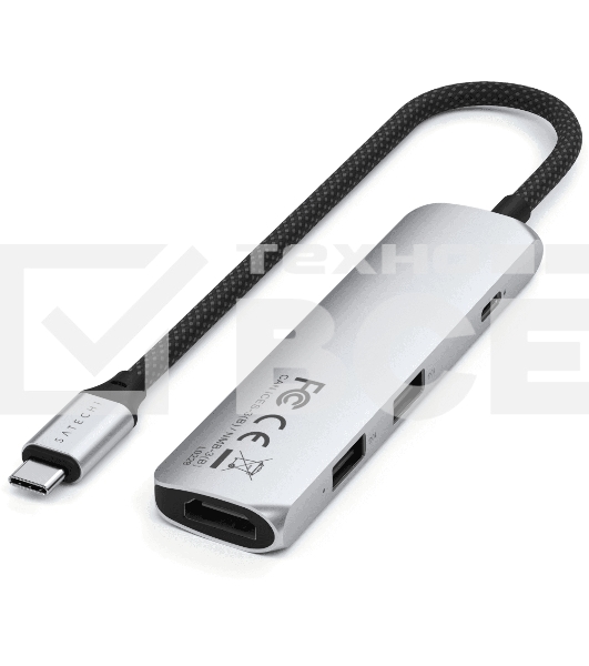 USB-концентратор Satechi 4-in-1 USB-C Slim Multiport Adapter 4K (Type-C, HDMI, 2x Type-A), до 80 Вт, Серебристый Док-станция ST-P4SS