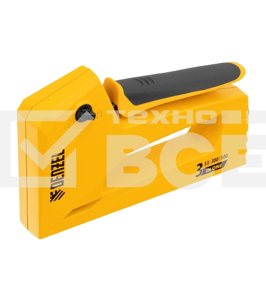 Степлер мебельный Denzel, алюминиевый корпус, тип 53, 6-14 мм, тип 300, 15 мм, тип 500, 15 мм