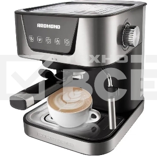 Кофеварка рожковая Redmond RCM-M1513 серебристый/черный, исп. кофе - молотый, 1.5 л, 1050 Вт, 15 бар