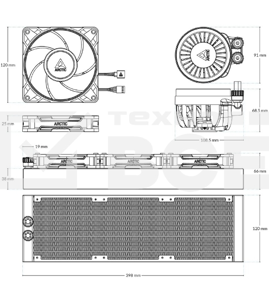 Жидкостная система охлаждения Arctic Cooling Liquid Freezer III Pro 360 ARGB Multi Compatible ACFRE00184A черный 120мм алюминий+медь 3000rpm 4-pin