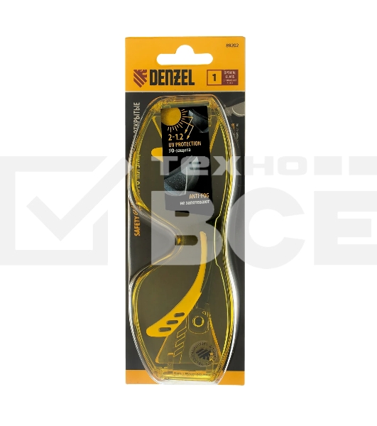 Очки защитные открытые Denzel поликарбонатные, увеличенная желтая линза, регулируемые дужки