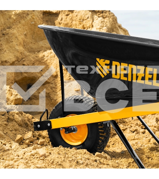 Тачка строительная Denzel усиленная, объем 140 л, 230 кг, колесо 15х6.00-6