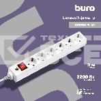 Сетевой фильтр BURO Сетевой фильтр, 6 розеток, 3 метра, (600SH-3-W), белый {992266}, фото 1