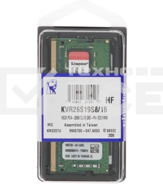 Оперативная память Kingston ValueRAM, DDR4, 16GB (1x16GB), 2666MHz, CL19, SO-DIMM