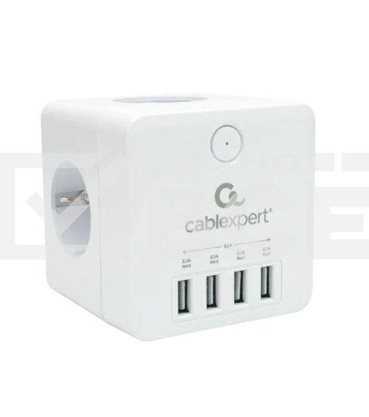 Сетевой фильтр Cablexpert Cube CUBE-4-U4-W, 4 р, 16А, 4хUSB, ур.защиты 2+, белый, коробка