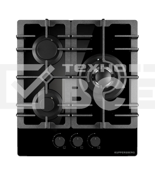 Варочная поверхность Kuppersberg FG 41 B, газ, High-Tech, 45 см, автоматический электроподжиг, газ-контроль, форсунки под сжиженый газ, SABAF конфорки, WOK конфорка, чугунные решетки, цвет черный, цвет фурнитуры черный