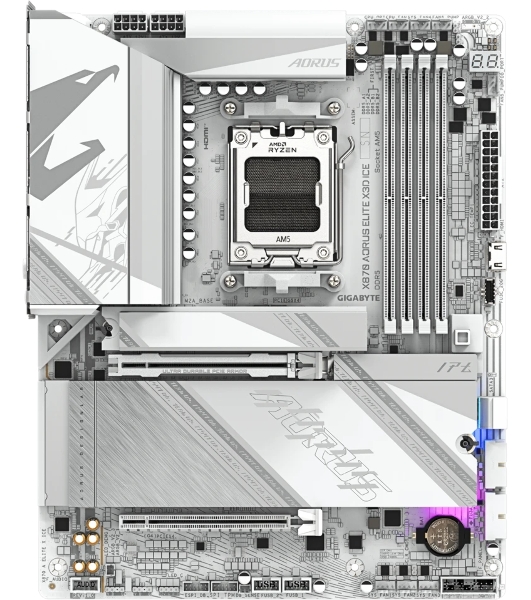 Материнская плата Gigabyte X870 AORUS ELITE X3D ICE, AM5, AMD X870, 4xDDR5, 2xSATA, 4xM.2, 1xPCIe 5.0 x16, 1xPCIe 4.0 x16, 1xHDMI, 1x5Gb LAN, Wi-Fi 7, Bluetooth 5.4, 2xUSB-C 40Gbps (USB4), 1xUSB-C 10Gbps, 2xUSB-A 10Gbps, 4xUSB-A 5Gbps, 1xUSB-A 2.0, 3x3.5 мм + S/PDIF оптический, 7.1, ATX