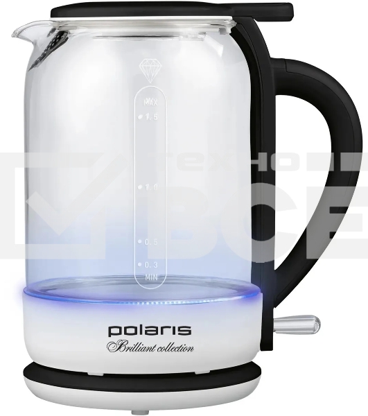 Чайник электрический Polaris PWK 1753CGL 1.7л. 1950Вт белый/черный (корпус: пластик/стекло)