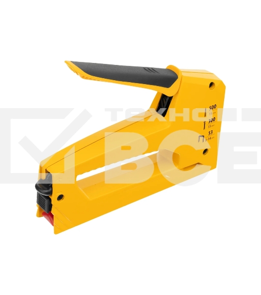 Степлер мебельный Denzel, алюминиевый корпус, тип 53, 6-14 мм, тип 300, 15 мм, тип 500, 15 мм