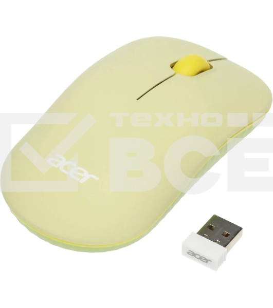 Мышь беспроводная Acer OMR205 зеленый/желтый, 1200 dpi, радиоканал, USB, кнопки - 3
