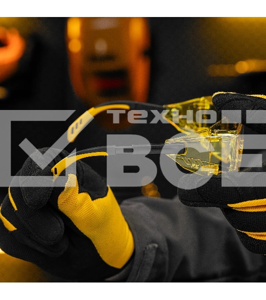 Очки защитные открытые Denzel поликарбонатные, увеличенная желтая линза, регулируемые дужки