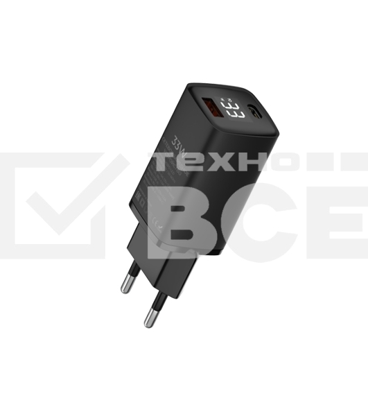 Сетевое зарядное устройство Maxvi A402PD LED 33W, 1xUSB-A, 1xUSB-C, черный
