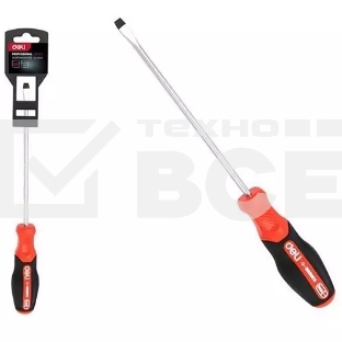 Отвертка шлицевая Deli DL3444 SL5x100мм сталь S2, матовый стержень, двухкомпонентная прорезиненная рукоять