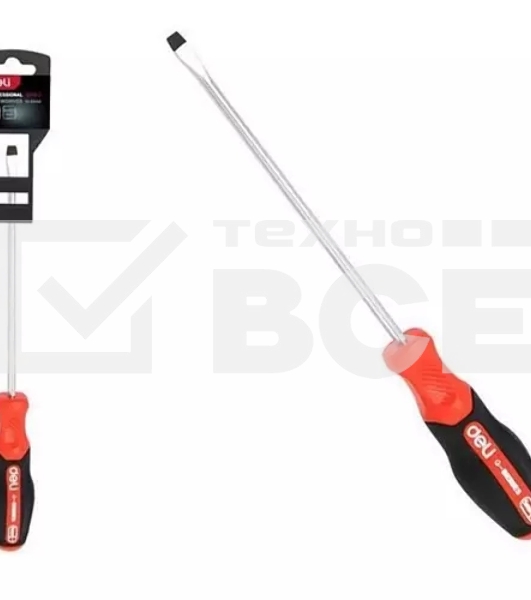 Отвертка шлицевая Deli DL3444 SL5x100мм сталь S2, матовый стержень, двухкомпонентная прорезиненная рукоять