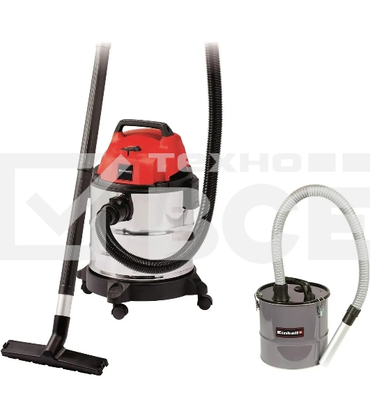 Строительный пылесос Einhell TC-VC 1820 S Kit серебристый/красный, 1250 Вт, уборка сухая/влажная, пылесборник мешок, 20 л